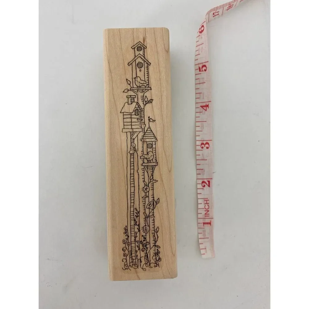 Vintage stamp for scrapbooking, card making, and crafts - Birdhouses Spring